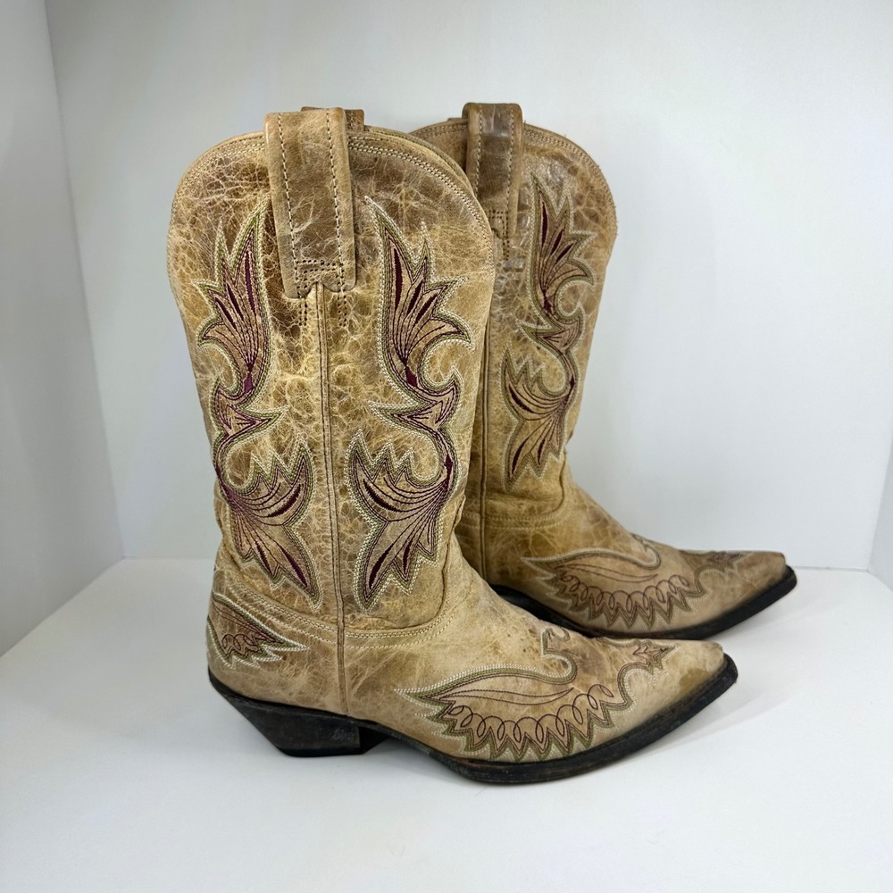 Corral Vintage Tan Leather Eagle Embroidery Western Boots R1964 Womens 7 M